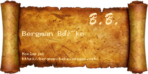 Bergman Béke névjegykártya